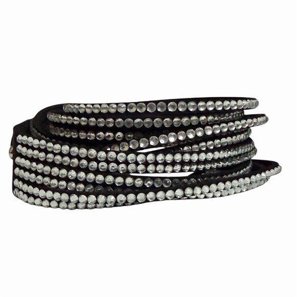 unbranded Jewelry - Sparkly Bracelet Black Multi-Row Rhinestone Wrap Cuff Adjustable Snap  90’s